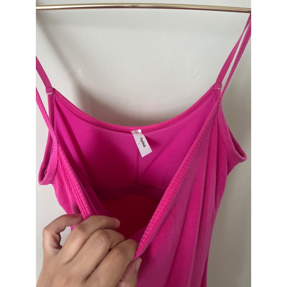 Popilush Hot Pink Ribbed Built-In Shapewear Slip Maxi Dress Size L Womens summer - Picture 4 of 5